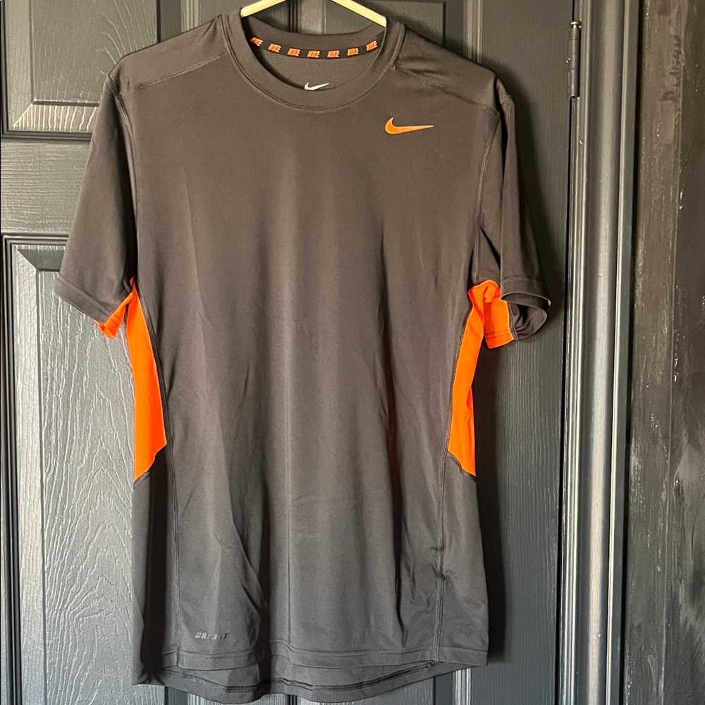 Nike Black Short Sleeve Performance Tee with Orange Accents